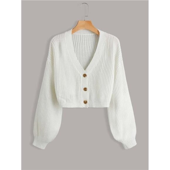 Women's Long Sleeve Button-Down Crop Cardigan - Picture 6 of 8